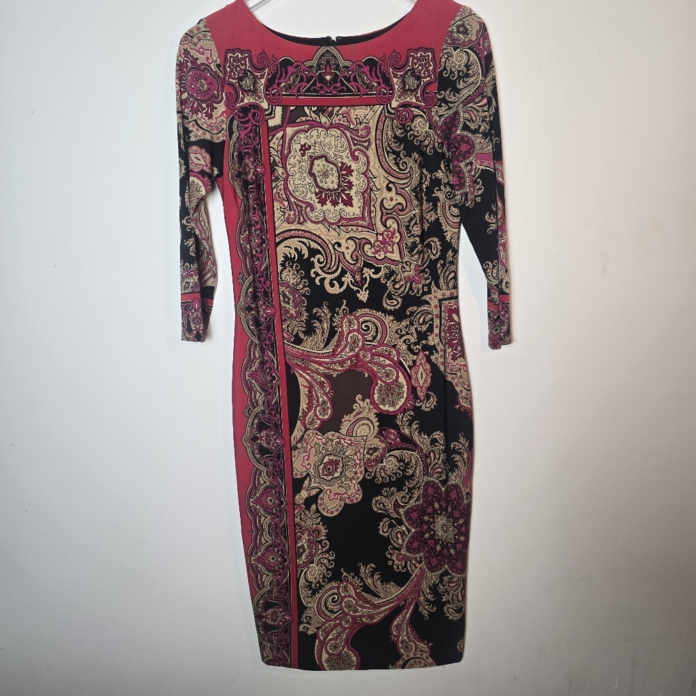 Cache Geometric Print Stretch Knit Slimming  Dress Size 8